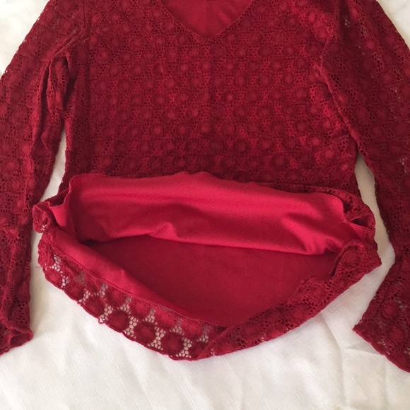Vintage Bill Blass stretch knit red lace top - Picture 5 of 8